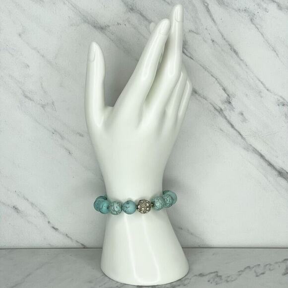 Rhinestone Faux Turquoise Bubble Beaded Stretch Bracelet - Picture 2 of 6